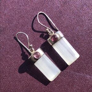 Selenite and Pink Tourmaline Dangle Earrings